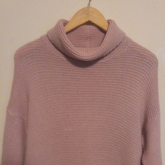 Lands End Chunky Knit Sweater Tunic Dress-Medium-Turtleneck-Side Slit-Dusty Pink - Picture 2 of 9